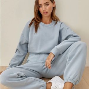 Reformation Boyfriend Sweatpant & Hunter Classic Sweatshirt Set Barely Blue XS